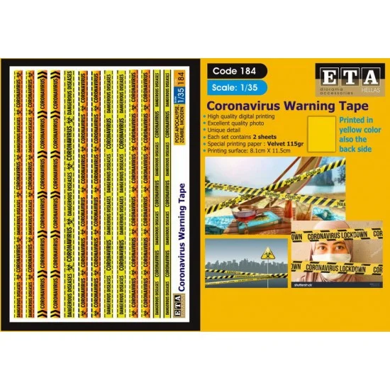 ETA Diorama 184 1/35 Coronavirus Warning Tape (2 sheets) - Scenics & Diorama