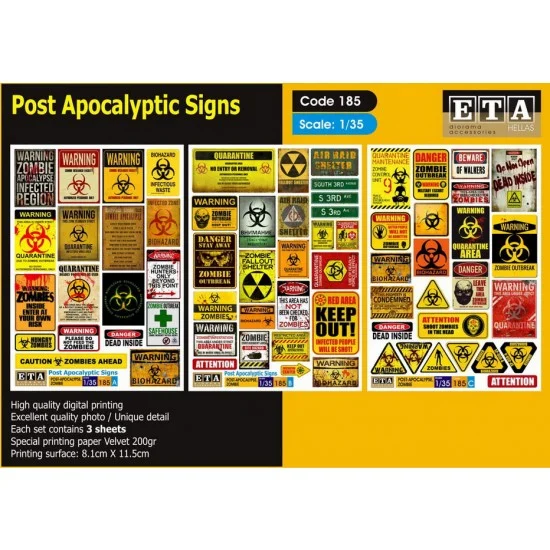 ETA Diorama 185 1/35 Post Apocalyptic Signs (3 sheets) - Scenics & Diorama