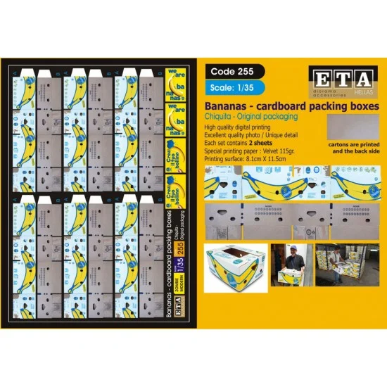 ETA Diorama 255 1/35 Chiquita Bananas Cardboard Packing Boxes (2 sheets) - Scenics & Diorama