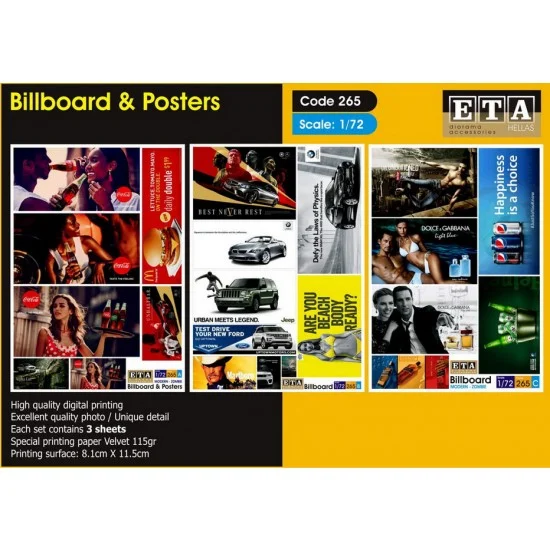 ETA Diorama 265 1/72 Billboards & Posters (3 sheets) - Scenics & Diorama