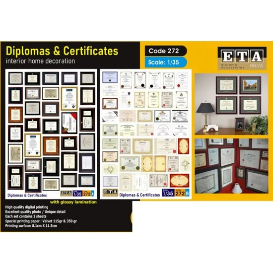 ETA Diorama 272 1/35 Diplomas & Certificates Interior Home Decoration - Scenics & Diorama