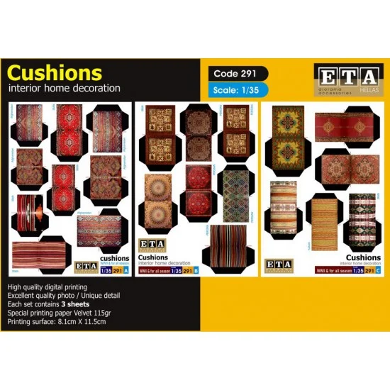ETA Diorama 291 1/35 Cushions Interior Home Decoration (3 sheets) - Scenics & Diorama