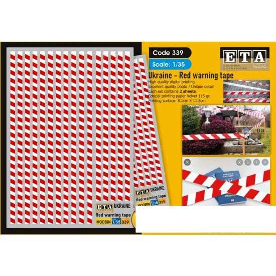 ETA Diorama 339 1/35 Red Warning Tape (2 sheets, 8.1cm x 11.5cm) - Scenics & Diorama