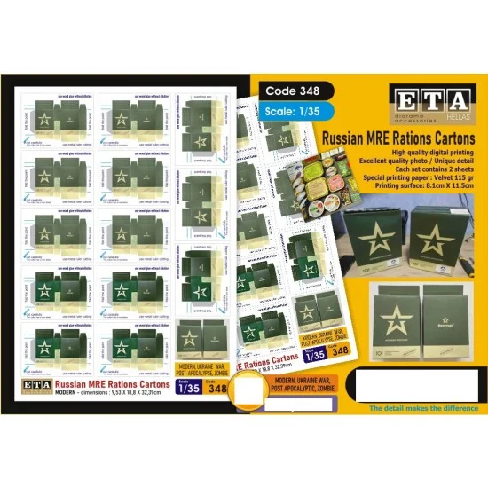 ETA Diorama 348 1/35 Modern Ukraine War Russian MRE Rations Cartons (2 Sheets) - Scenics & Diorama