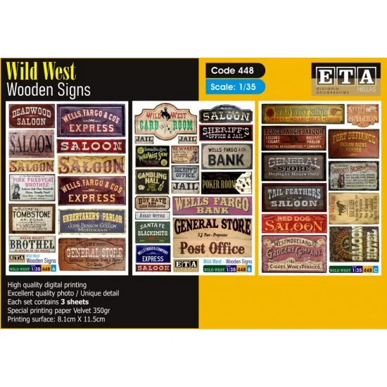 ETA Diorama 448 1/35 Wild West Wooden Signs (3 sheets) - Scenics & Diorama