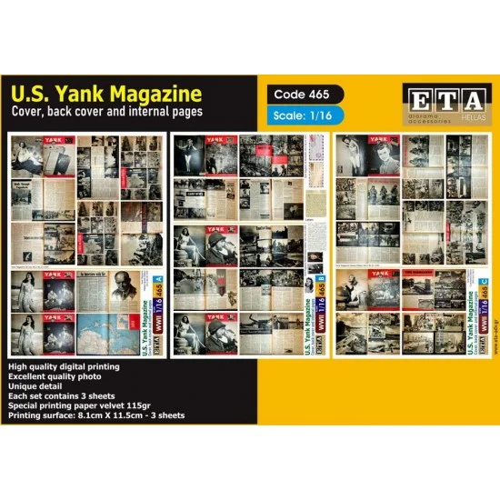 ETA Diorama 465 1/16 WWII US Yank Magazine (3 sheets) - Scenics & Diorama