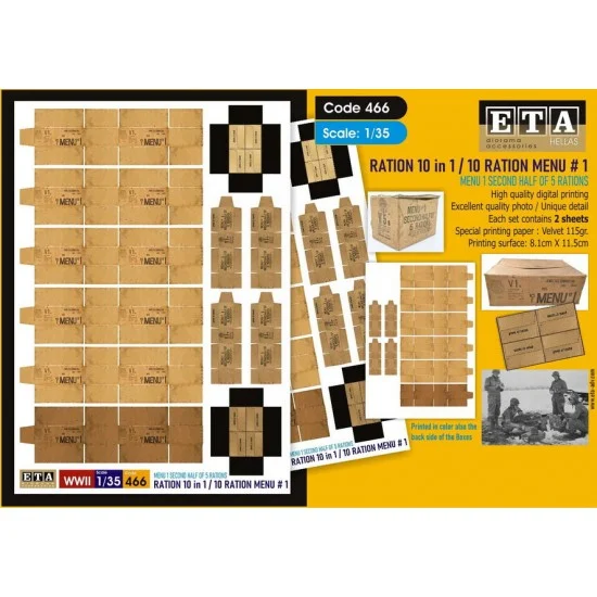 ETA Diorama 466 1/35 US Ration 10 in 1 - 10 Ration Menu 1 (2 sheets)