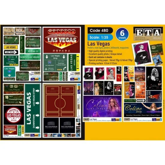 ETA Diorama 480 1/35 Modern Las Vegas - Posters, Road Signs, Posters, Billboards (6 sheets)