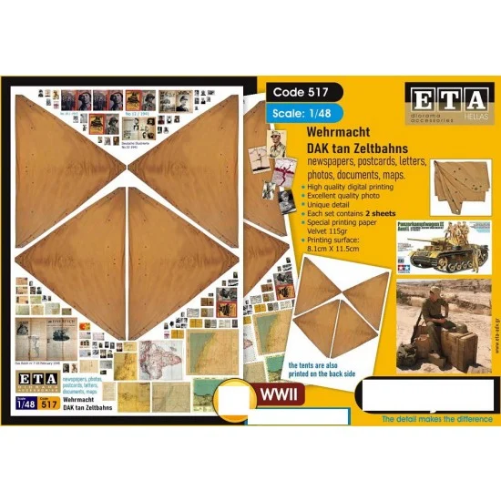 ETA Diorama 517 1/48 WWII Wehrmacht DAK Tan Zeltbahns (2 sheets) - Scenics & Diorama