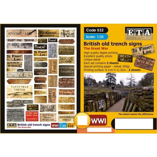 ETA Diorama 532 1/35 WWI British Old Trench Signs (2 sheets) - Scenics & Diorama