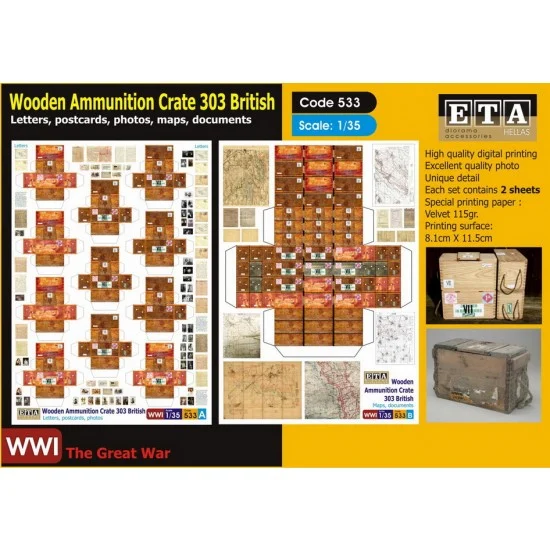 ETA Diorama 533 1/35 Wooden Ammunition Crate 303 British - Letters, Postcards, Photos, Maps, Documents