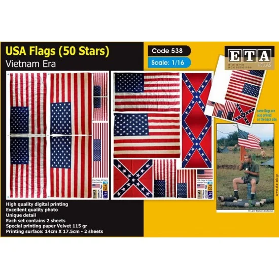 ETA Diorama 538 1/16 WWII Vietnam War US Flags (2 sheets) - Scenics & Diorama