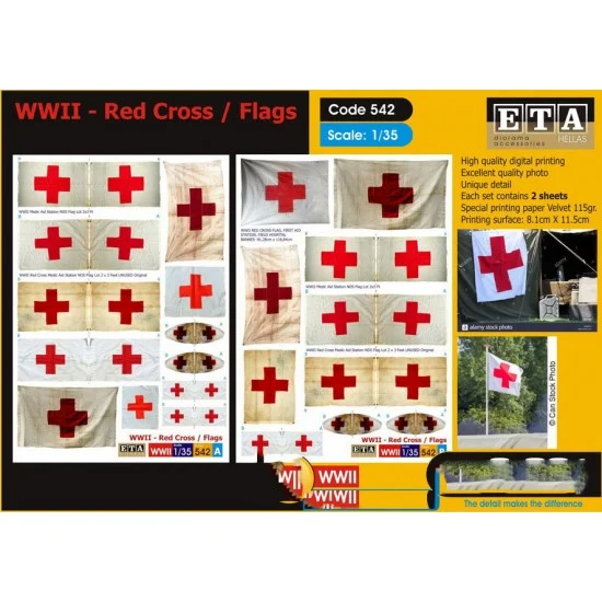 ETA Diorama 542 1/35 WWII Red Cross Flags (2 sheets) - Scenics & Diorama