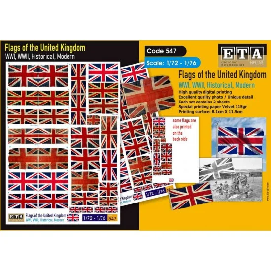 ETA Diorama 547 1/72 1/76 WWI/WWII/Modern Flags of United Kingdom (2 sheets) - Scenics & Diorama