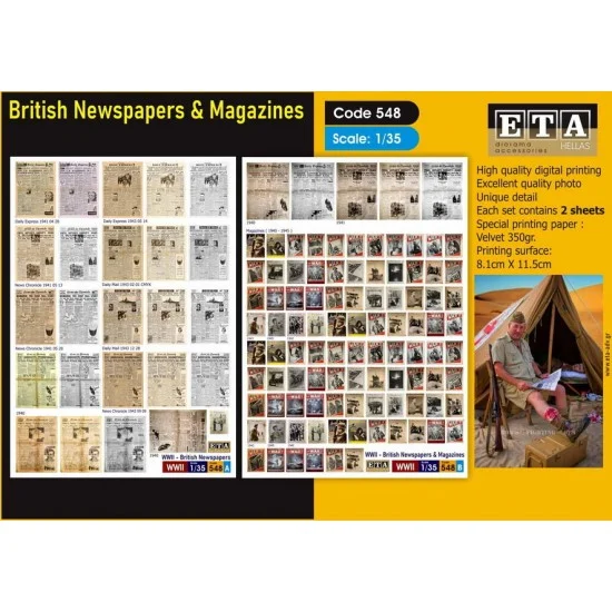 ETA Diorama 548 1/35 WWII British Newspapers and Magazines (2 sheets) - Scenics & Diorama