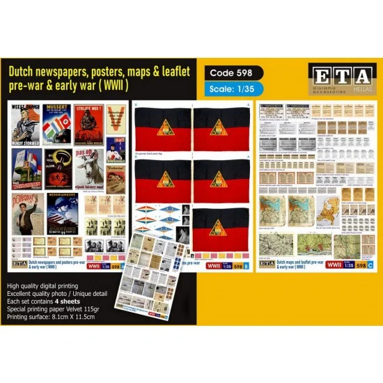 ETA Diorama 598 1/35 Pre-war & Early War Dutch Newspapers and Posters (4 sheets)