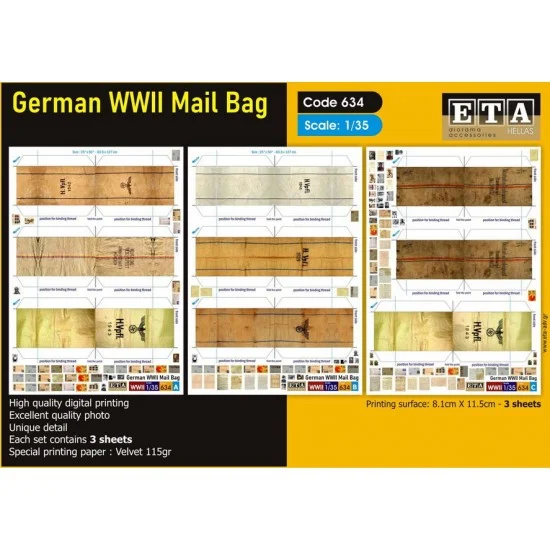 ETA Diorama 634 1/35 WWII German Mail Bag (3 sheets) - Scenics & Diorama