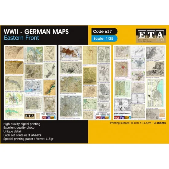 ETA Diorama 637 1/35 WWII German Maps, Eastern Front (3 sheets) - Scenics & Diorama