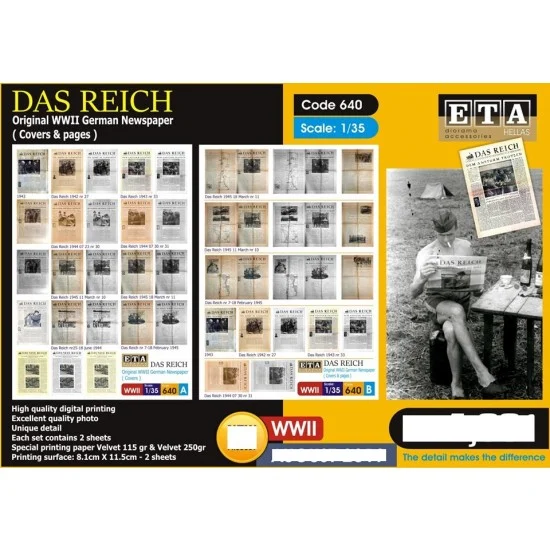 ETA Diorama 640 1/35 Das Reich - Original WWII German Newspaper Covers and Pages (2 sheets)