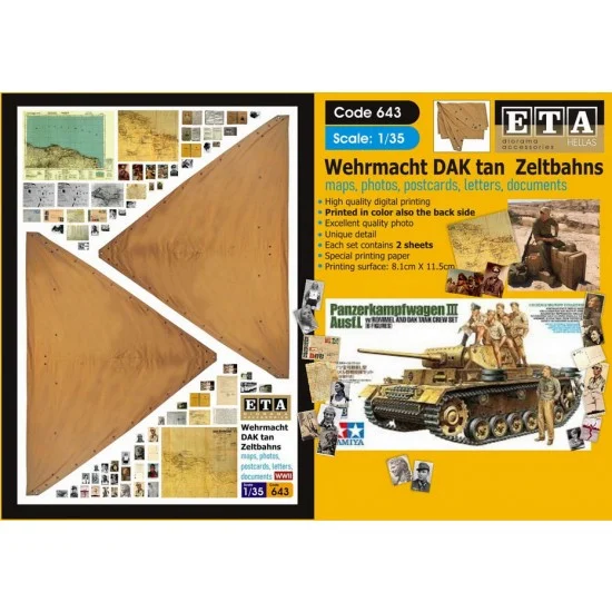 ETA Diorama 643 1/35 Wehrmacht DAK tan Zeltbahns Ver.2 (2 sheets) - Scenics & Diorama