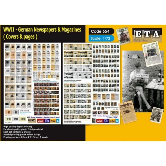 ETA Diorama 654 1/72 1/76 WWII German Newspapers and Magazines (2 sheets) - Scenics & Diorama