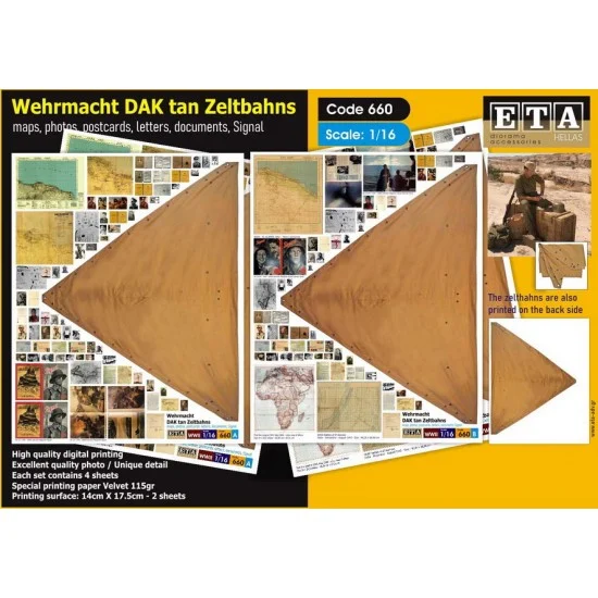 ETA Diorama 660 1/16 WWII WWII Wehrmacht DAK Tan Zeltbahns (4 sheets) - Scenics & Diorama