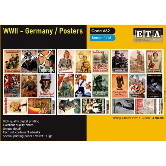ETA Diorama 662 1/16 WWII German Propaganda Posters (3 sheets) - Scenics & Diorama