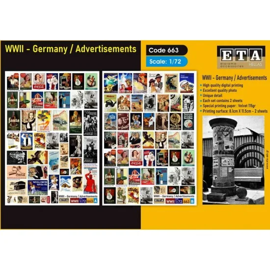 ETA Diorama 663 1/72 1/76 WWII German Advertisements (2 sheets) - Scenics & Diorama