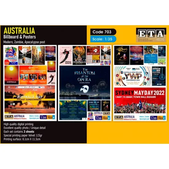 ETA Diorama 703 1/35 Modern Australian Billboards & Posters (3 sheets) - Scenics & Diorama