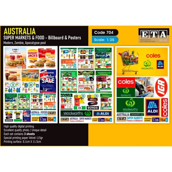 ETA Diorama 704 1/35 Modern Australian Super Markets Billboards & Posters (3 sheets) - Scenics & Diorama