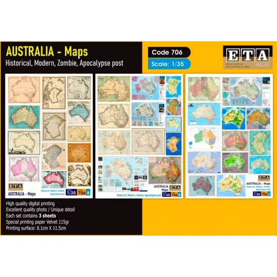 ETA Diorama 706 1/35 Historical and Modern Australian Maps (3 sheets) - Scenics & Diorama