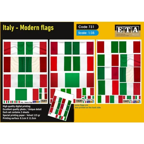 ETA Diorama 731 1/35 Modern ITALY Flags (3 sheets) - Scenics & Diorama