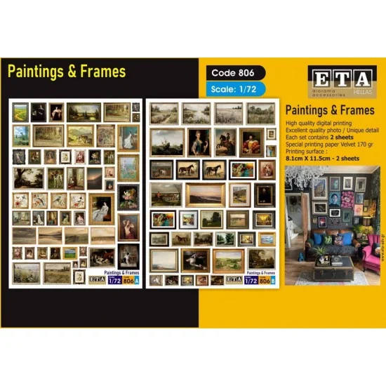 ETA Diorama 806 1/72 1/76 WWII Paintings With Frames for All Season (2 sheets) - Scenics & Diorama