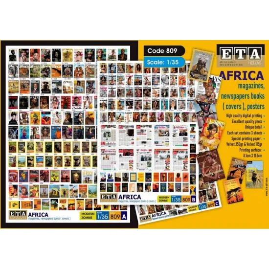 ETA Diorama 809 1/35 1/32 African Magazines, Newsletter/Books Covers, Posters (3 sheets) - Scenics & Diorama