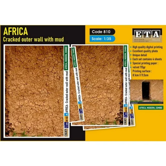 ETA Diorama 810 1/35 African Cracked Outer Wall with Mud (4 sheets) - Scenics & Diorama