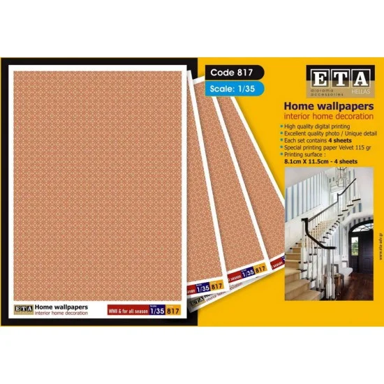 ETA Diorama 817 1/35 1/32 WWII Home Wallpapers for All Season (4 sheets) - Scenics & Diorama