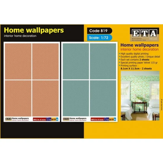 ETA Diorama 819 1/72 1/76 WWII Home Wallpapers for All Season (2 sheets) - Scenics & Diorama