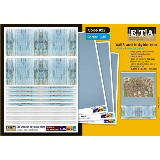 ETA Diorama 822 1/35 1/32 WWII Wall and Wood In Sky Blue Colour for All Season (4 sheets) - Scenics & Diorama