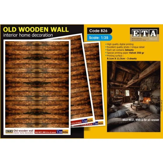ETA Diorama 826 1/35, 1/32 WWII Wild West Old Wooden Wall for All Season (3 sheets) - Scenics & Diorama