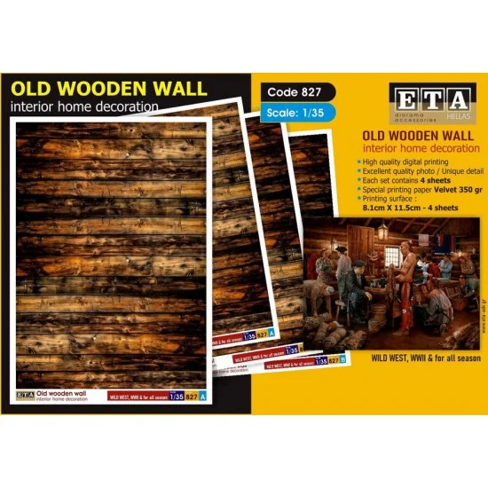 ETA Diorama 827 1/35, 1/32 WWII Wild West Old Wooden Wall for All Season (4 sheets) - Scenics & Diorama