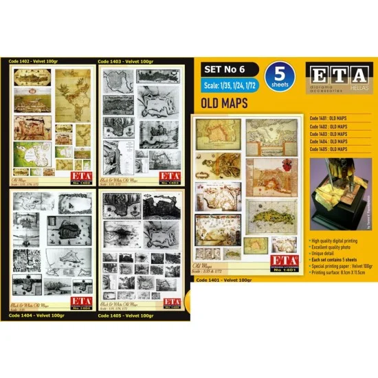ETA Diorama SET-6 1/35, 1/24, 1/72 Old Maps (5 sheets)