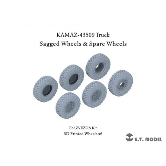 ET Model P35-131 1/35 KAMAZ-43509 Truck Sagged wheels & Spare Wheels for Zvezda Kit