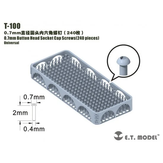 ET Model T-100 0.7mm Button Head Socket Cap Screws (240pcs)