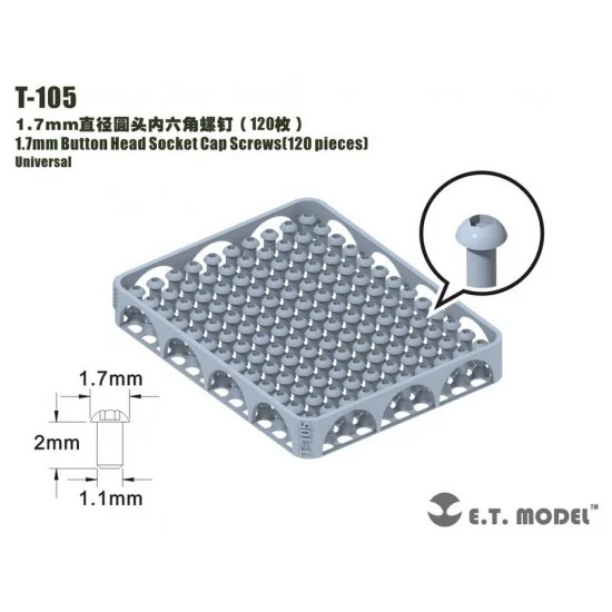 ET Model T-105 1.7mm Button Head Socket Cap Screws (120pcs)