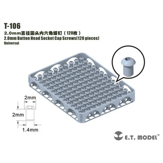 ET Model T-106 2.0mm Button Head Socket Cap Screws (120pcs)
