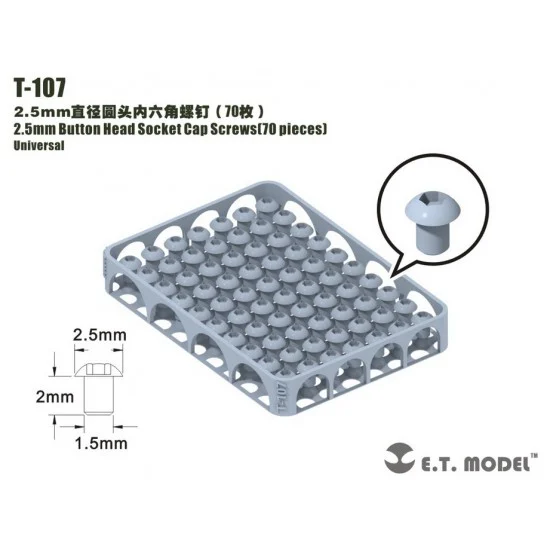 ET Model T-107 2.5mm Button Head Socket Cap Screws (70pcs)