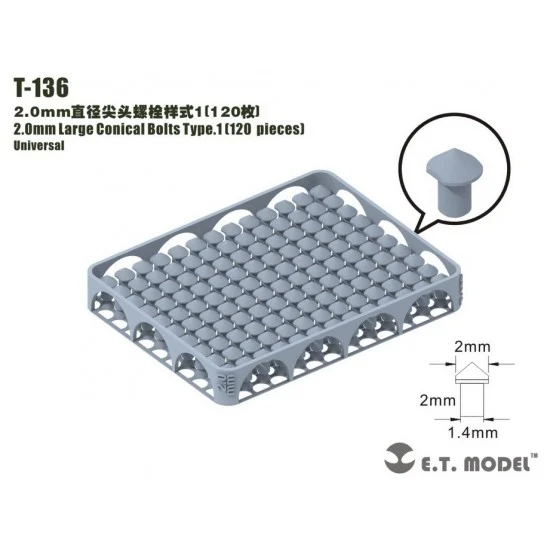 ET Model T-136 2.0mm Large Conical Bolts Type.1 (120pcs)