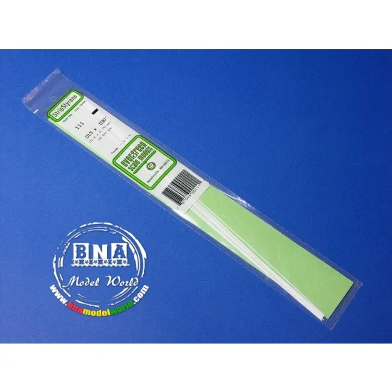 Evergreen 111 White Styrene Strip 0.38mm x 0.75mm (.015"x.03") 10pcs Length: 35cm (14") - Hobby Tools & Supplies