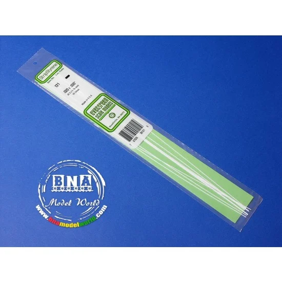 Evergreen 121 White Styrene Strip 0.5mm x 0.75mm (.02"x.03") 10pcs Length: 35cm (14") - Hobby Tools & Supplies