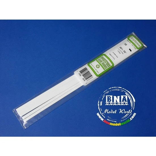 Evergreen 159 White Styrene Strip 1.5mm x 6.3mm (.06"x.25") 8pcs Length: 35cm (14") - Hobby Tools & Supplies